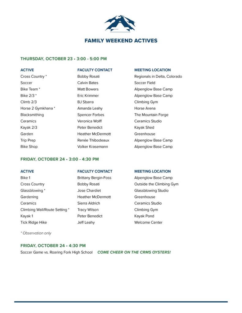 CRMS Family Weekend